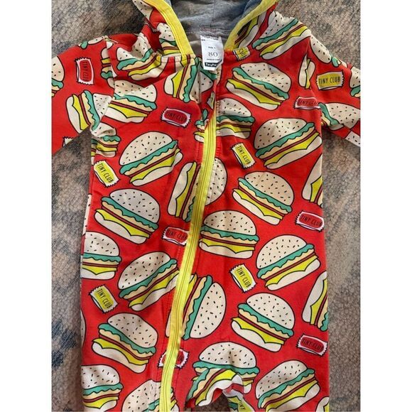 Tiny People Red Yellow Hamburger Hoodie One Piece Pajama Size 12-18 Months - Picture 5 of 5